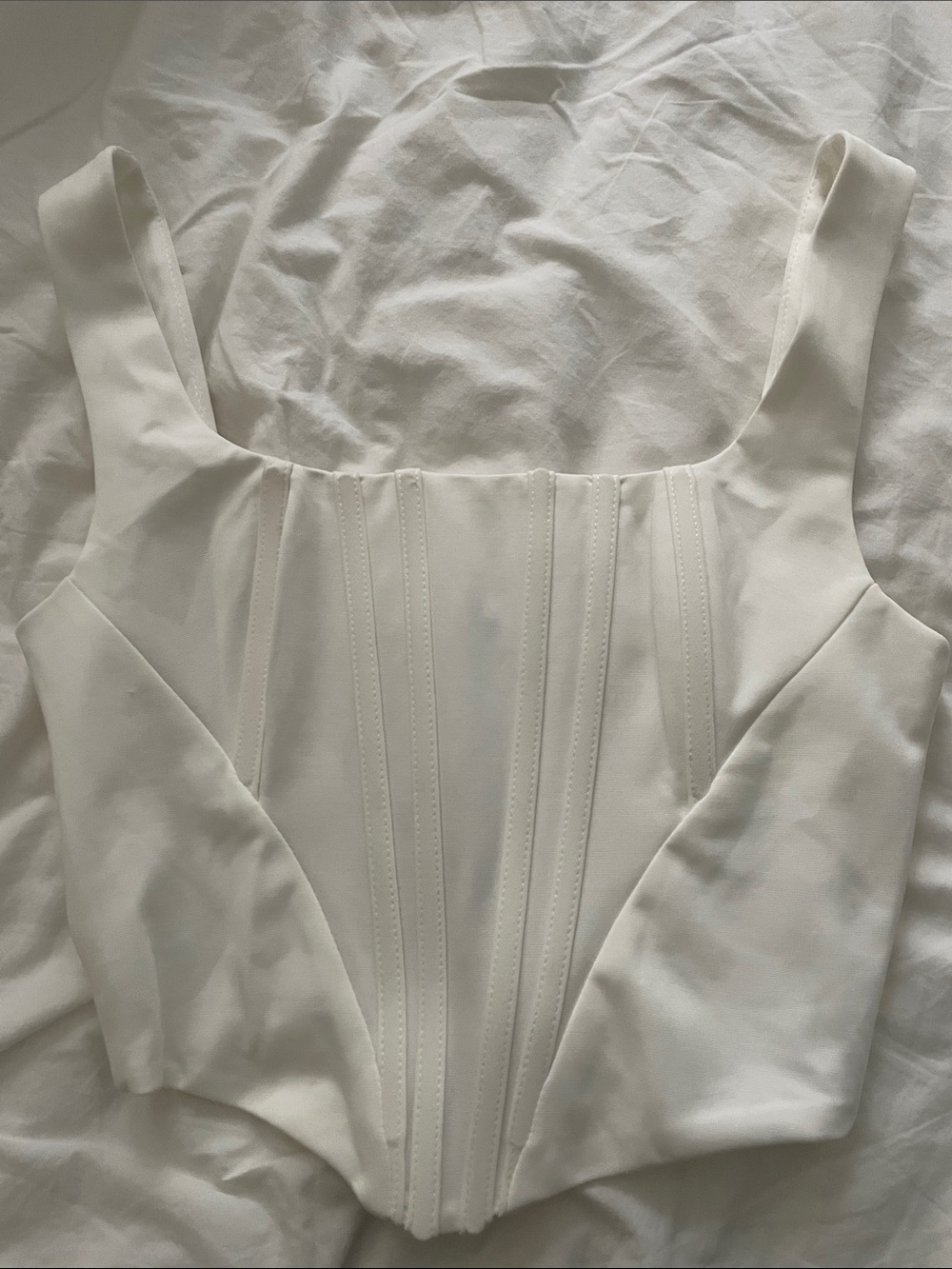 Corset top in creamy white stretchy polyester elastane size XS